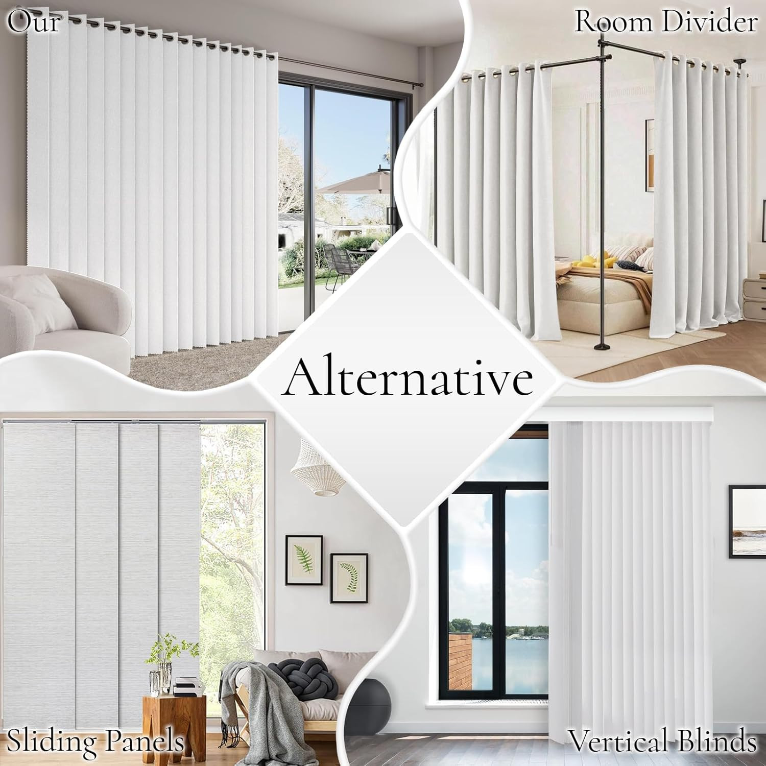 White Faux Linen Vertical Sliding Door Shade, 100% Blackout, W100 x L96