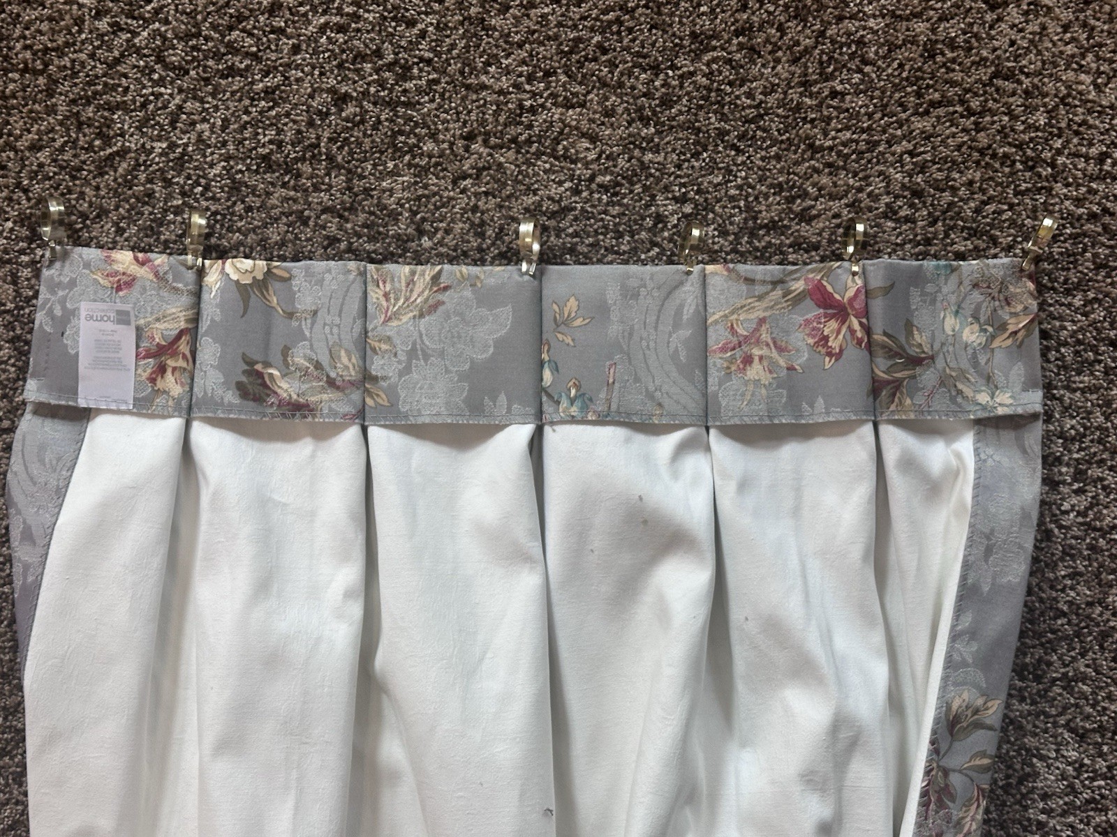 JCPenney Home Silver Floral Print Pinch Pleated Curtain 2 Panels Shabby Chic