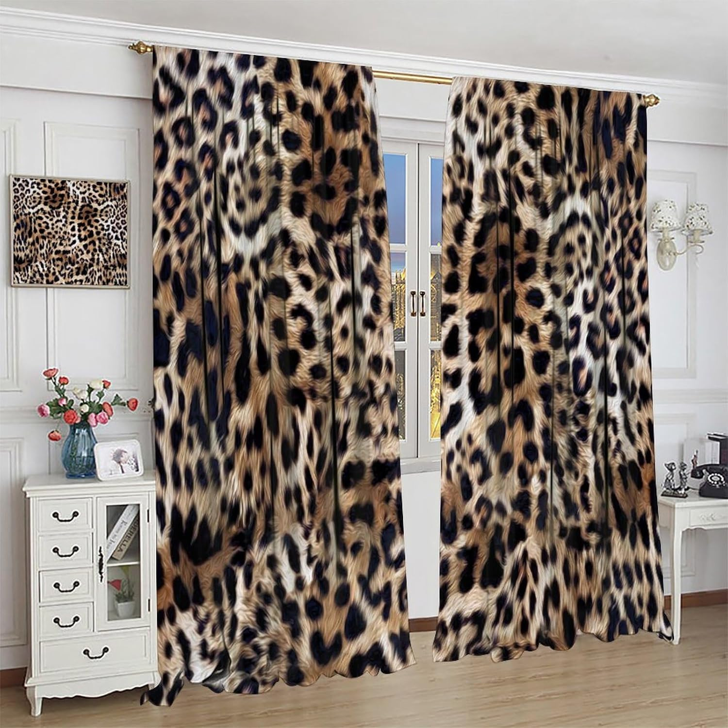 Leopard Print Curtains Brown Cheetah Wildlife Art Printed Blackout Window Drapes