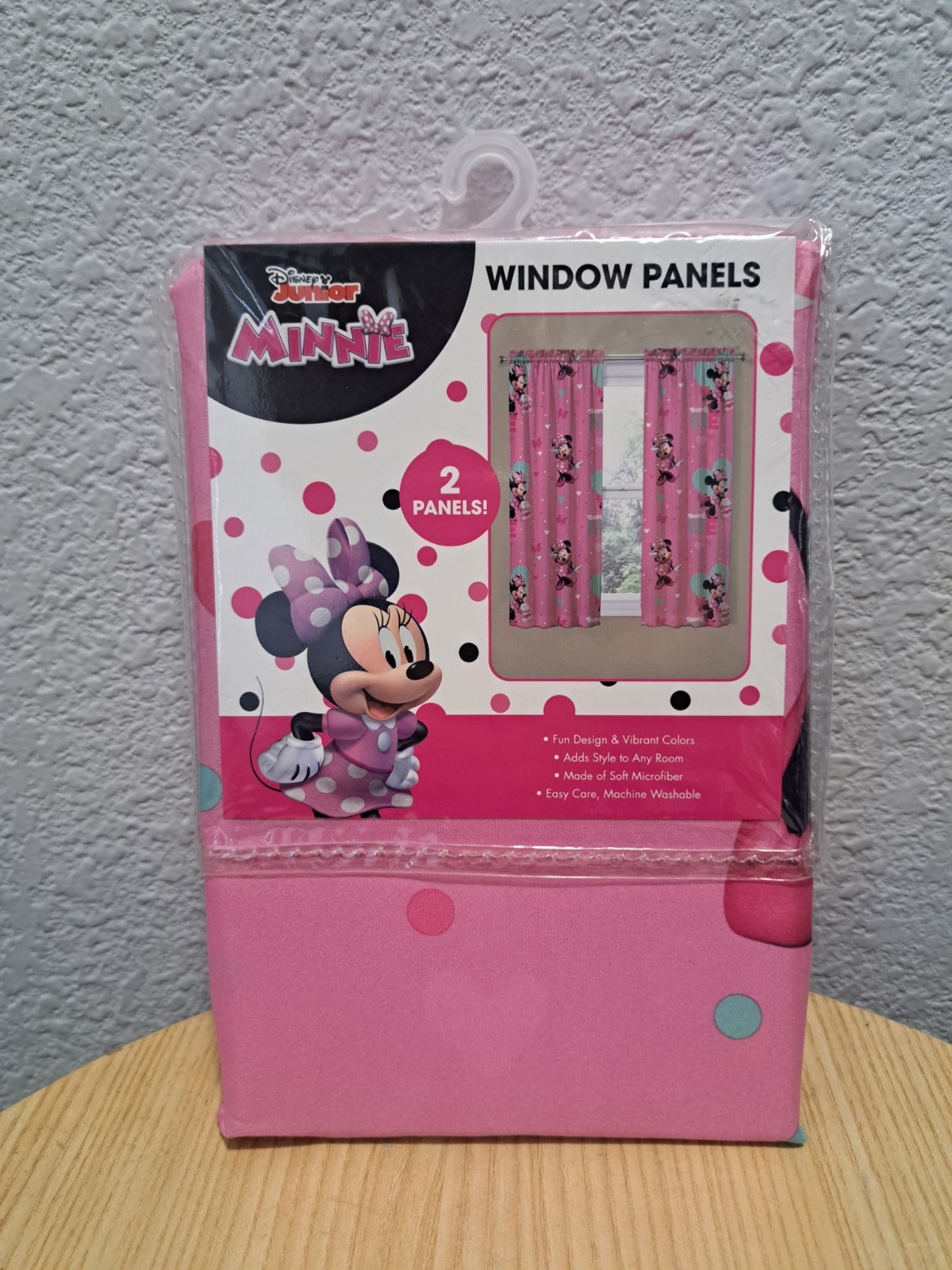 Disney Junior Minnie Mouse Pink Polka Dot Window Panels 2 Pack New!