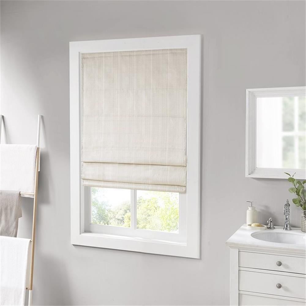 Pemberly Row 33″ Polyester Basketweave Room Darkening Roman Shade in Ivory