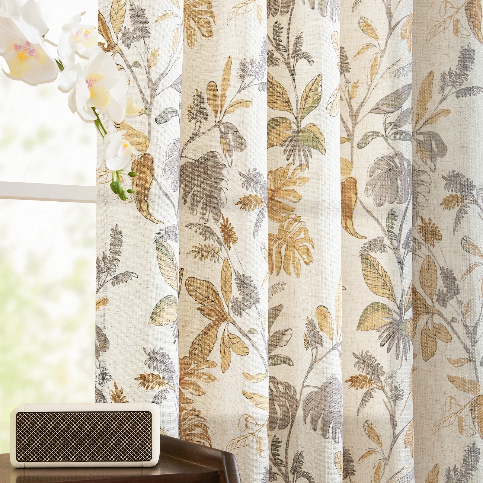 Tropical Leaf Curtains 2 Panels Farmhouse Room Darkening Rod Pocket 84″