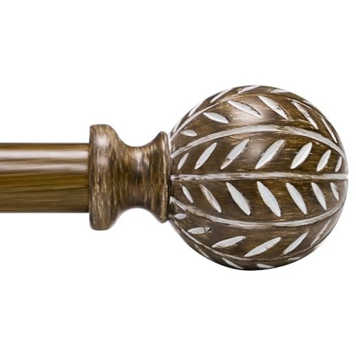 Boho Wooden Curtain Rods for Windows 48 to 84 Inches(4-7 ft), 36-88″ Wood Grain