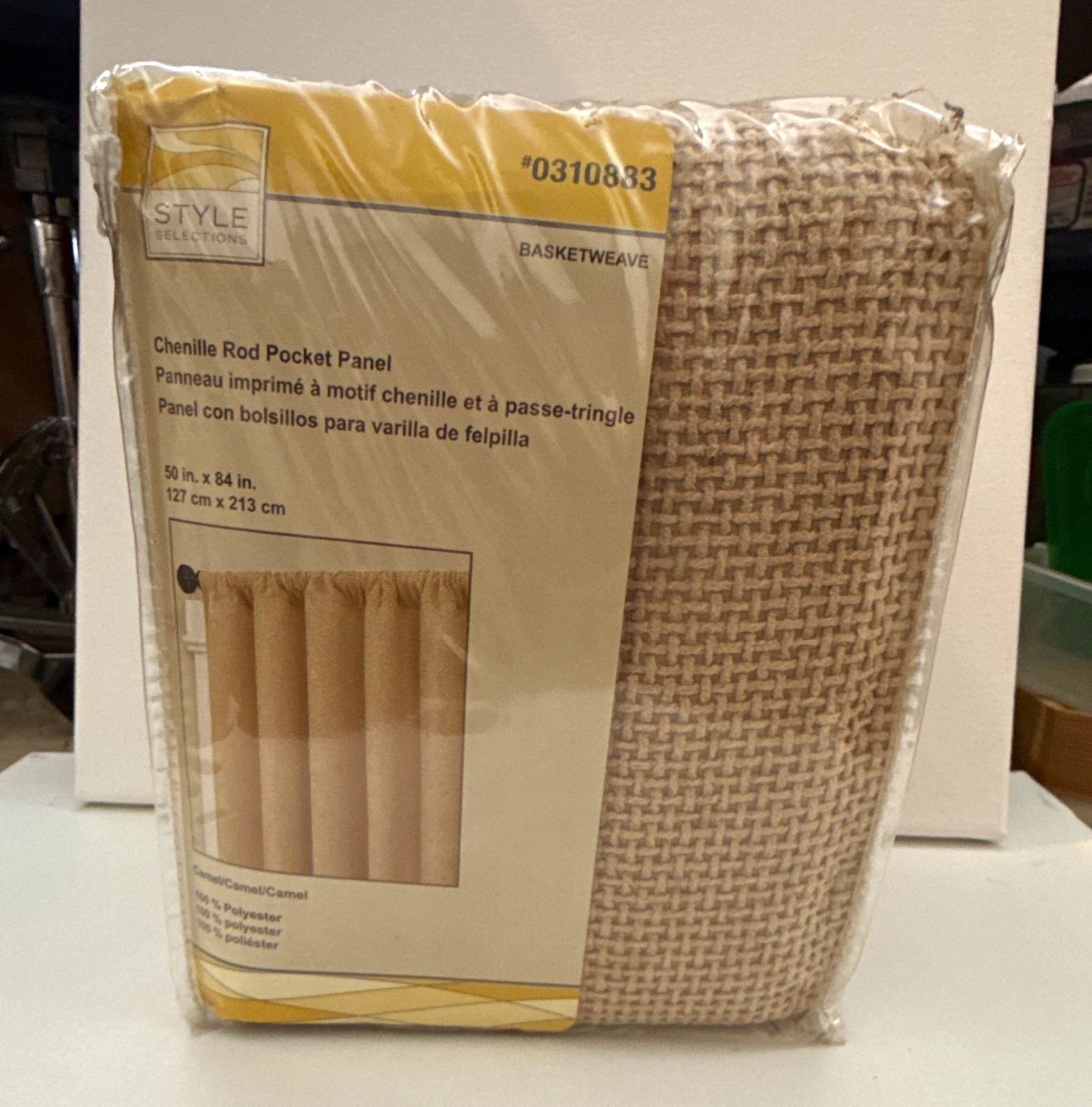 Style Selections Basketweave Chenille Rod Pocket Panel Camel 50×84 Light Filter