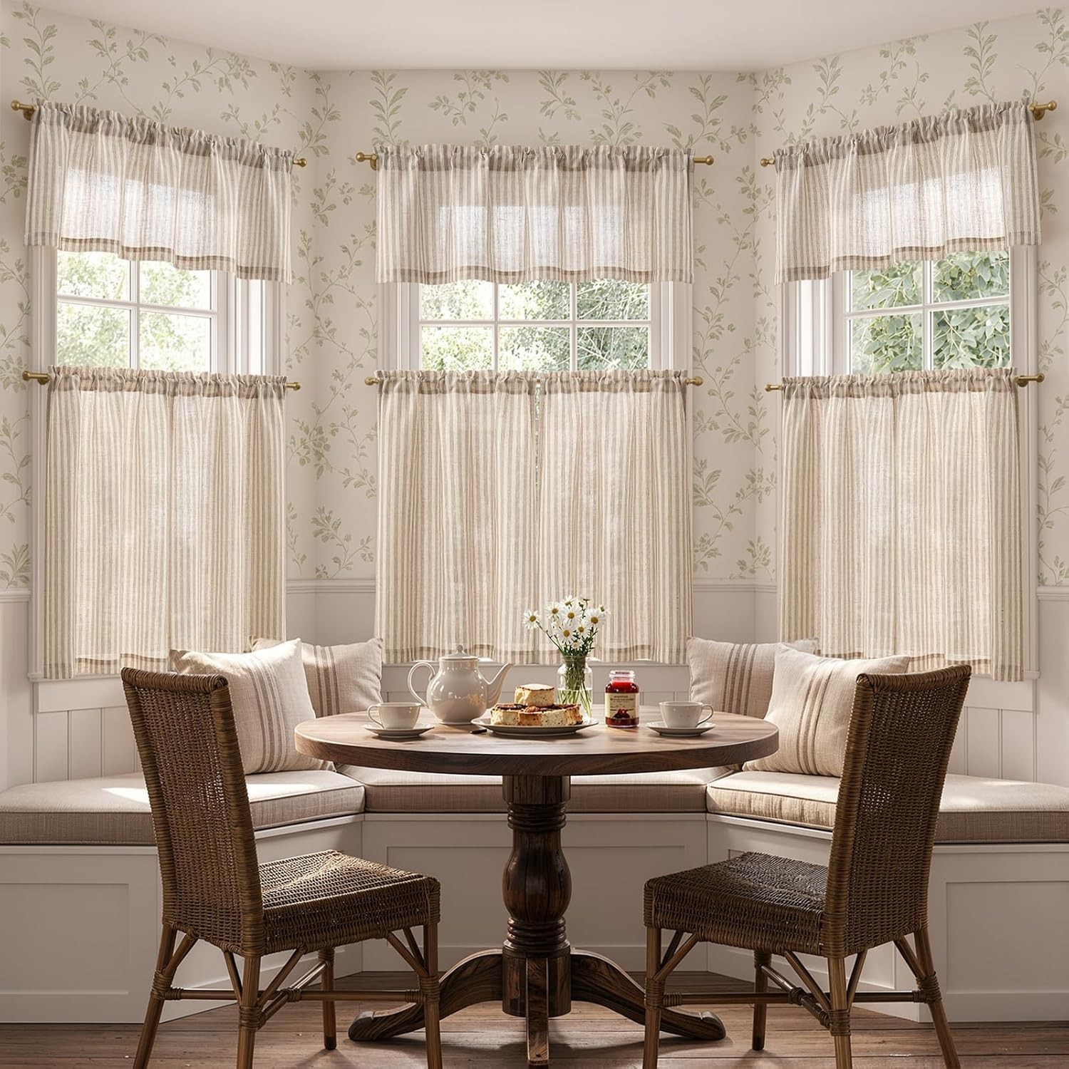 Kitchen Curtains and Valances Set Striped Tier Curtains Ticking Stripe Linen …
