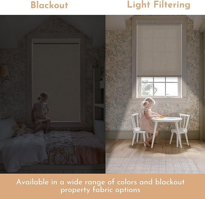 Blackout Light Brown On Sale Linen Natural Woven METechs Cordless Roller Shades