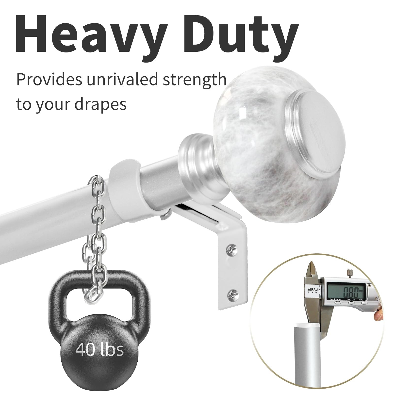 Sliver Curtain Rod for Windows 66 to 120 Inches(5.5-10ft): 1 36-120″, Silver