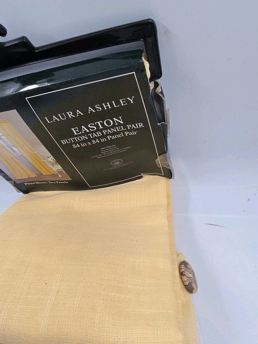 Laura Ashley Linen Button Tab Top Curtain Panels Pair Width 84×84″ Yellow Nos.