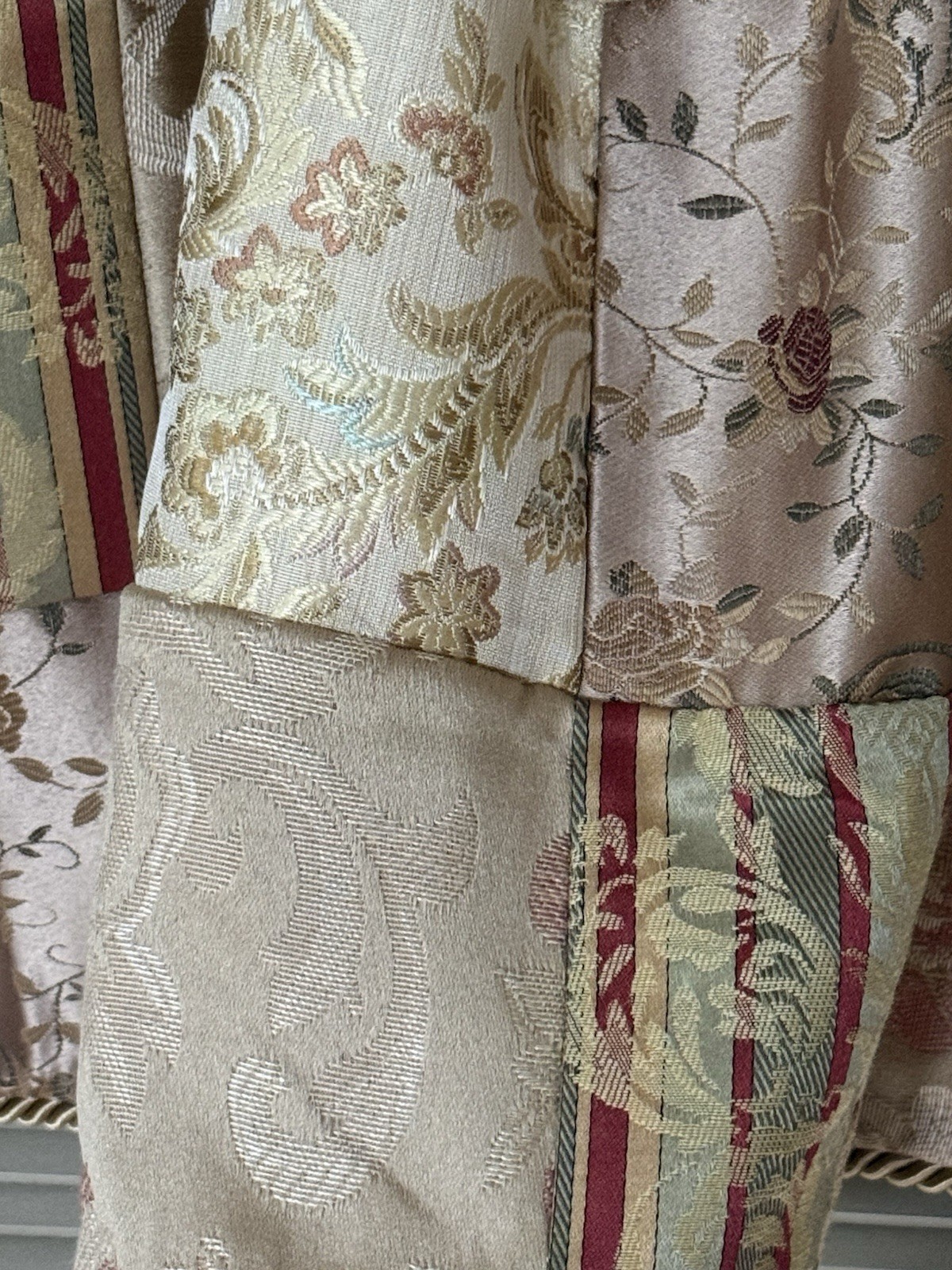 3 JC Penney Home Patchwork Valances Silky Brocade Floral Scrolls Piping Ea 20X83