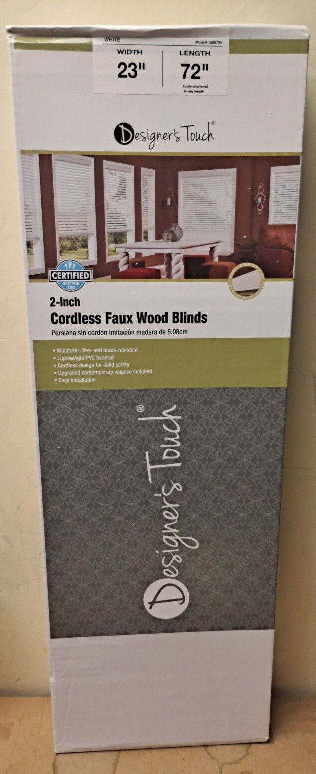 Designers Touch 3588795 White Cordless 2″ Faux Wood Blind 23″ W X 72″ L