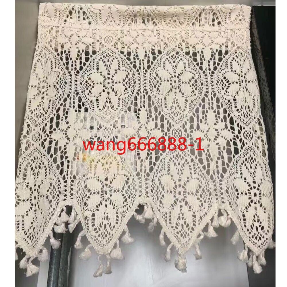 Rustic Crochet Lace Kitchen Window Curtain Valance Cafe Tiers Farmhouse Decor