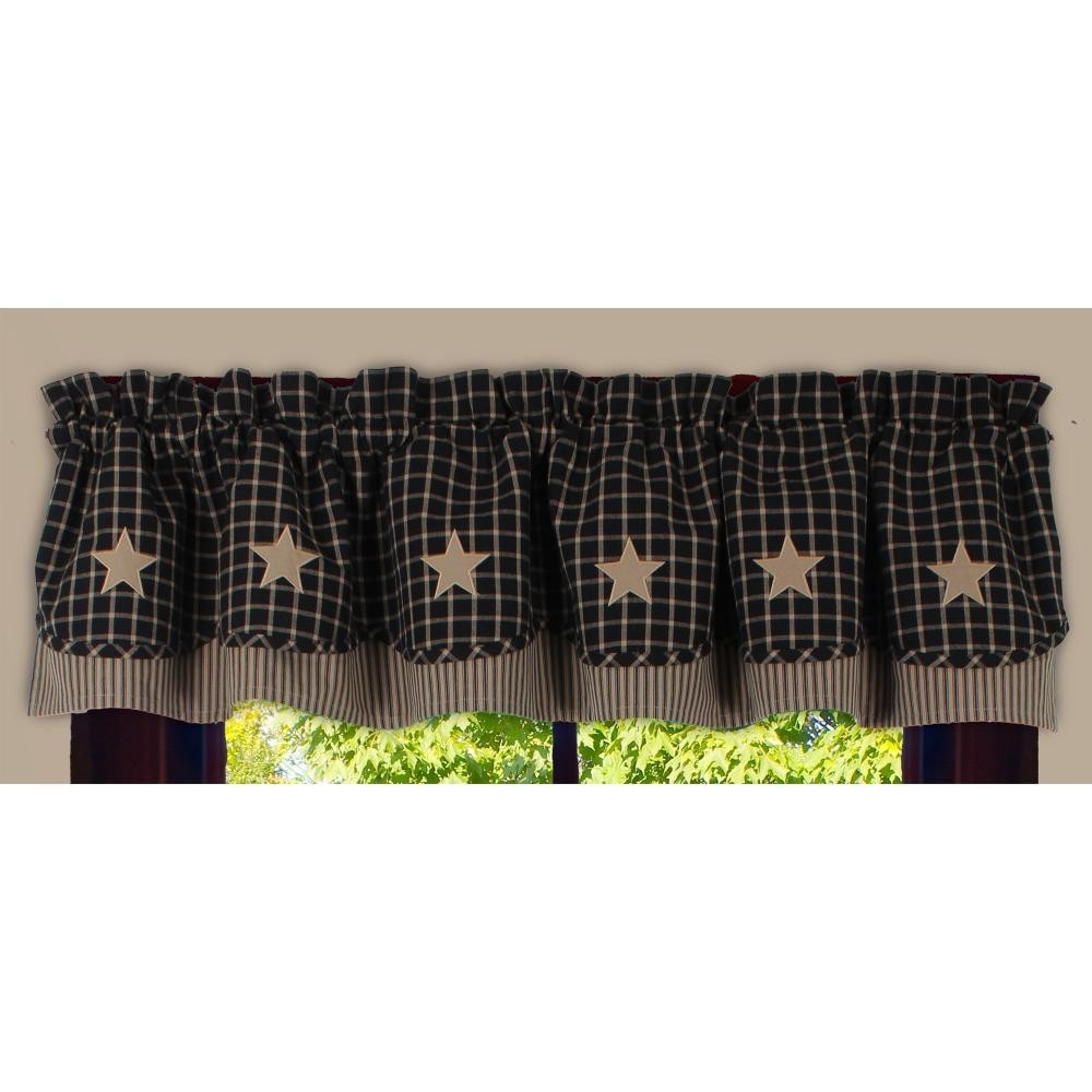 New Country Farmhouse PRIMITIVE OAT BLACK STAR VALANCE Topper Curtains 72″
