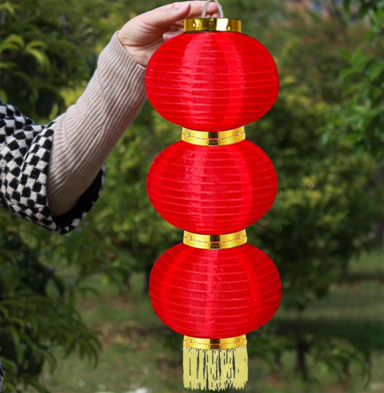 Chinese New Year Decorations 2 Sets Red Fabric Lanterns Decorative Hanging La…
