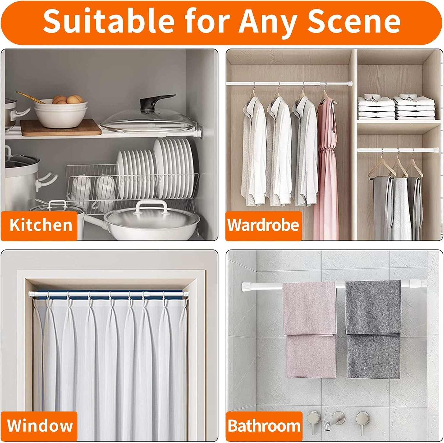 2-Pack Spring Loaded Curtain Rods 15.7-28 Inches | Easy Installation, No Damage