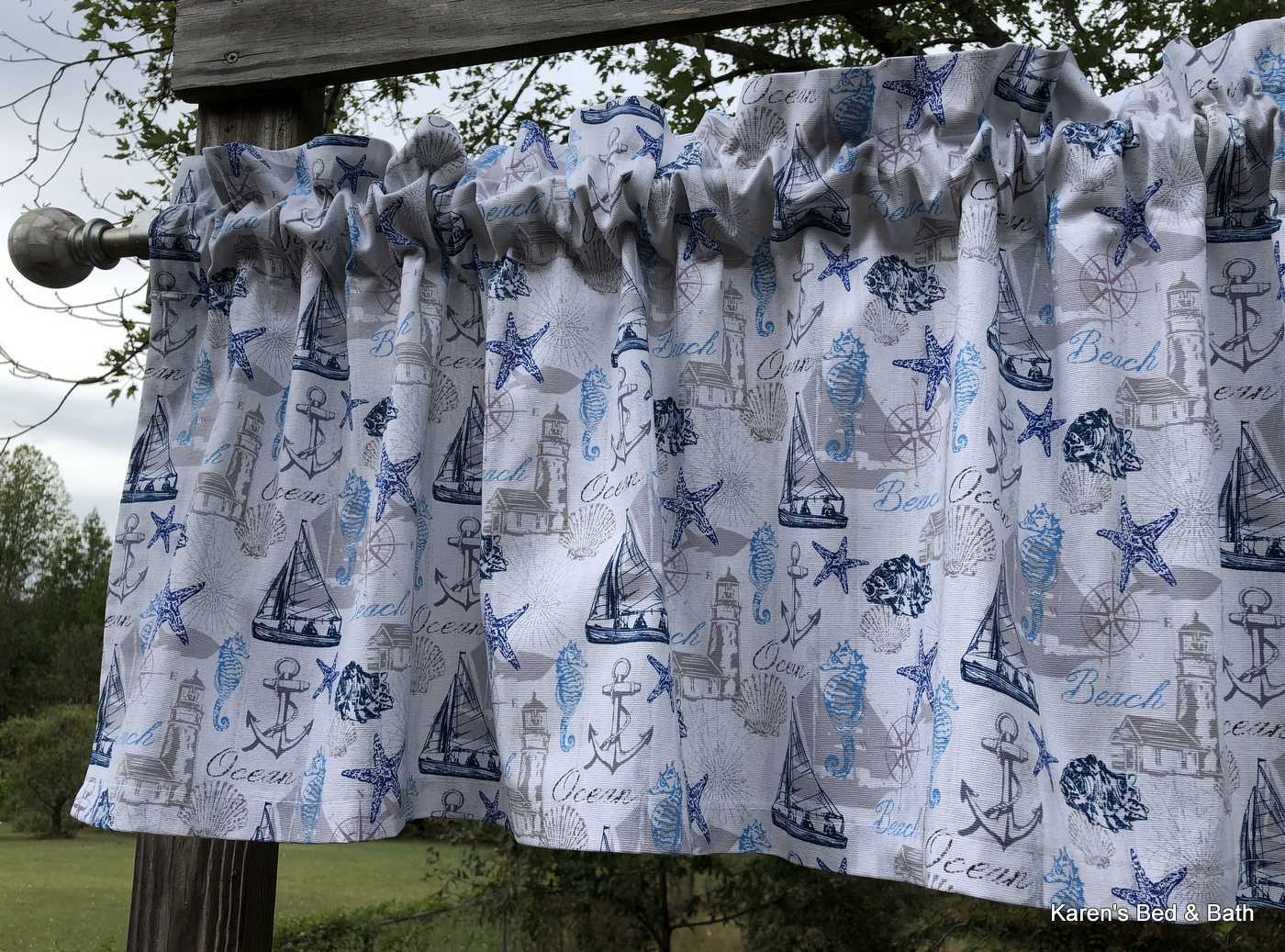 Nautical Lighthouse Sailboat Valance Boat Seahorse Coastal Beach Curtain D2/3