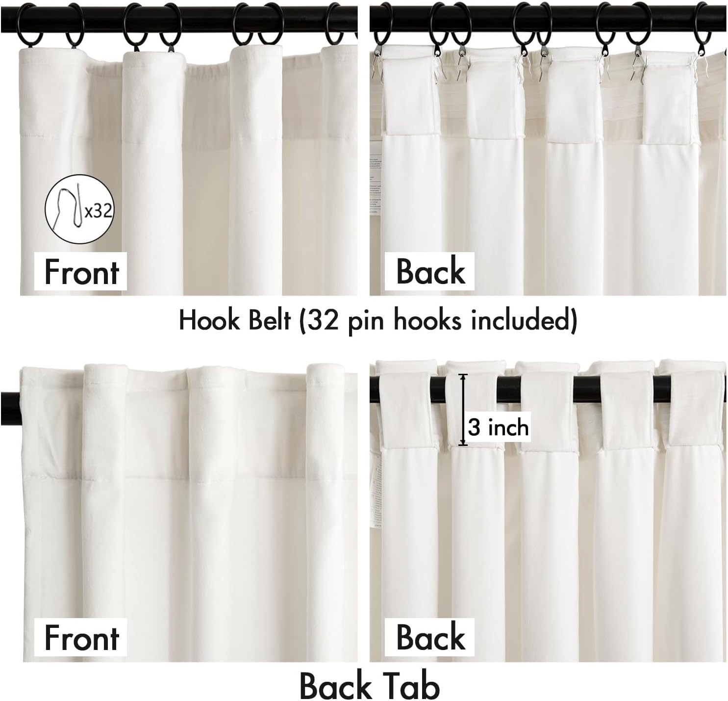 MIULEE Velvet Curtains 96 Inches Long 2 Panels Set for Living Room Bedroom Cream