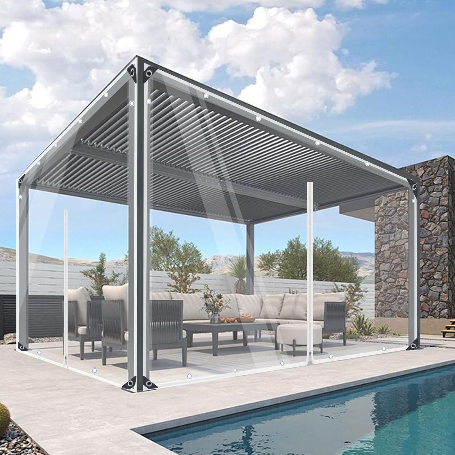 Clear Tarp Patio Enclosure Waterproof PVC Curtains Gazebos W/ Double Zip