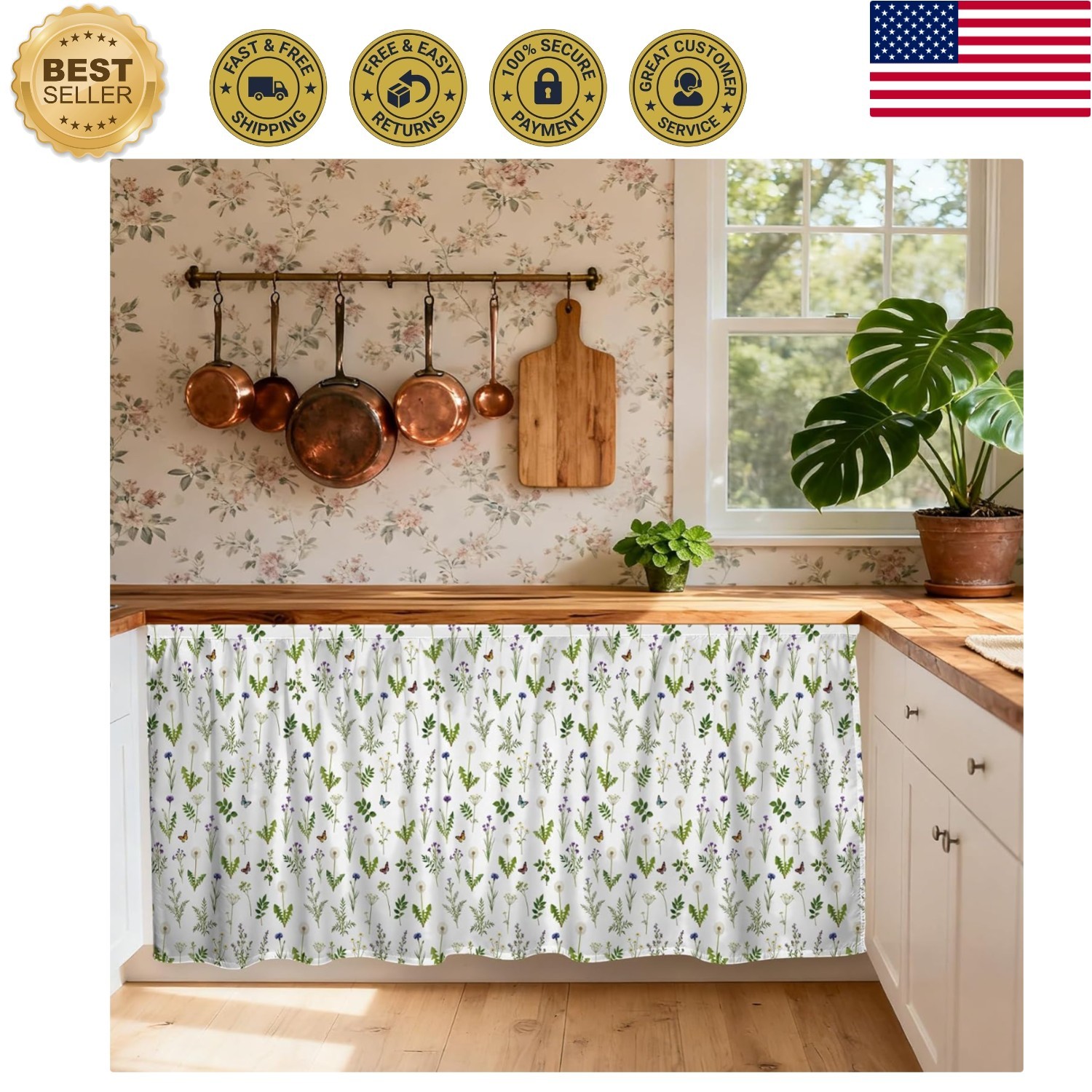 Chic Wildflower Cabinet Curtain – Easy Install, Dust-Proof at 51.18×27.55 Inches