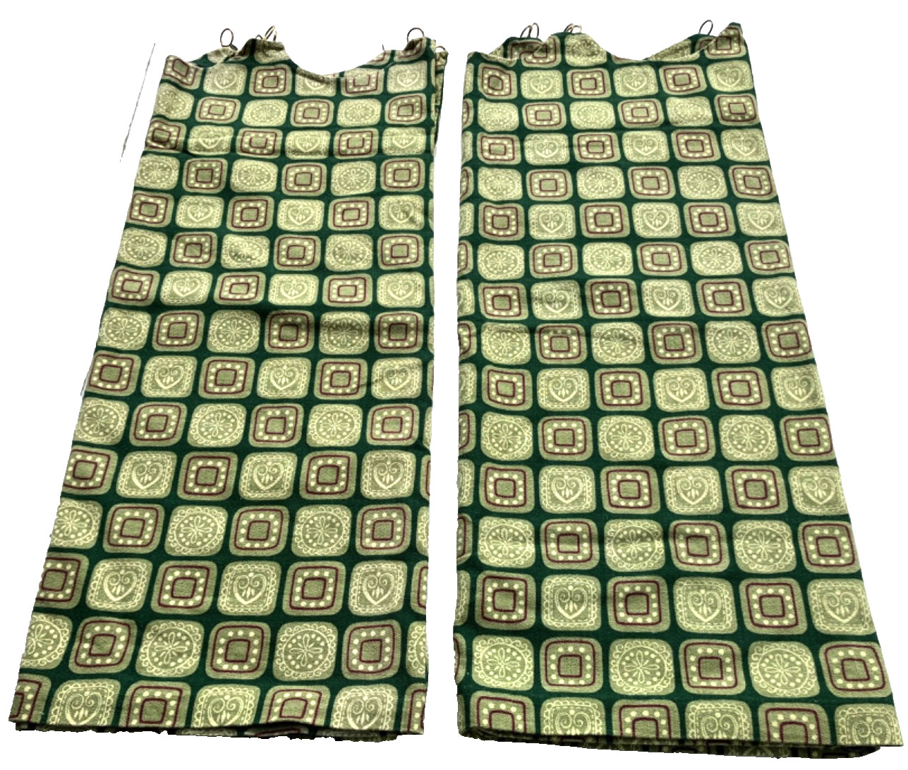 VTG Abstract Geometric CAFE’ CURTAINS green MCM 27″h x 45″ w (90″) PAIR