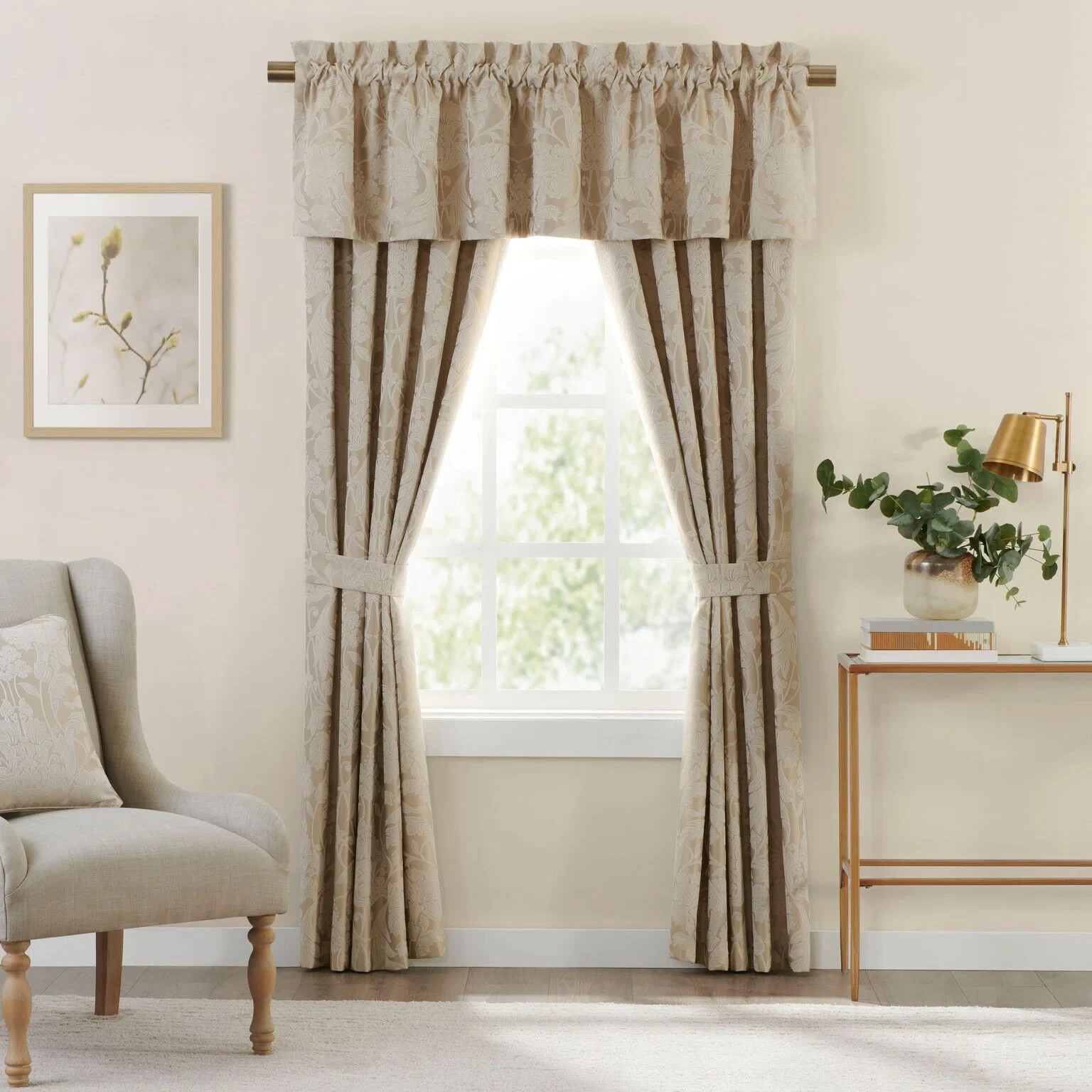 Rose Tree Lucianna Room Darkening Curtain Panel 50” W X 84” (Set of 2) Beige