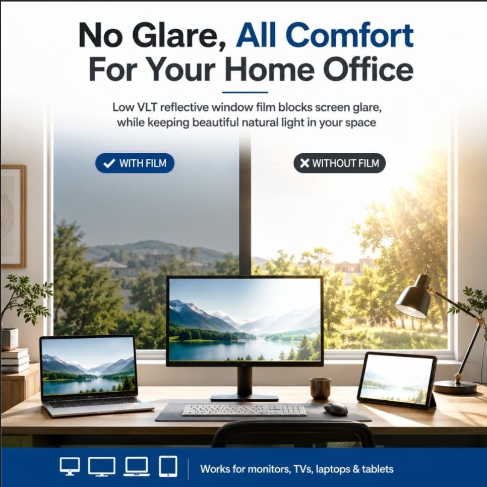 Reflective Static Cling Window Film – Daytime Privacy & Heat Control 17.5×6.5ft