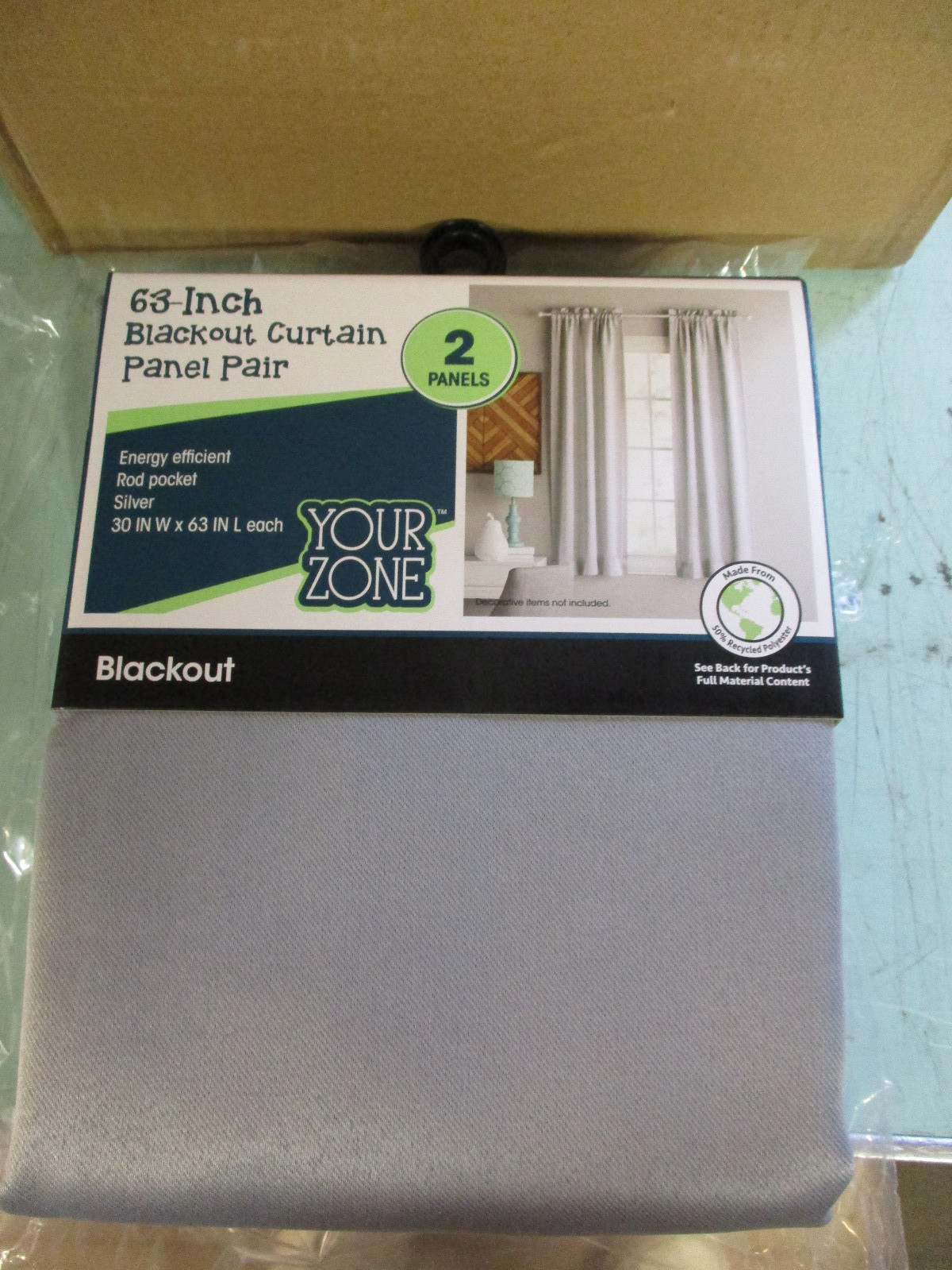 2 PANEL YOUR ZONE BLACKOUT SILVER ROD POCKET CURTAIN PANEL PAIR 30X63 u11