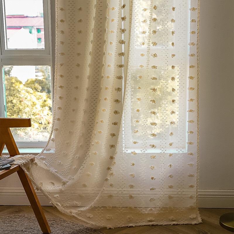 Bohemian Tufted Floral Curtains Moroccan Living Room Bedroom Sheer Tulle Curtain