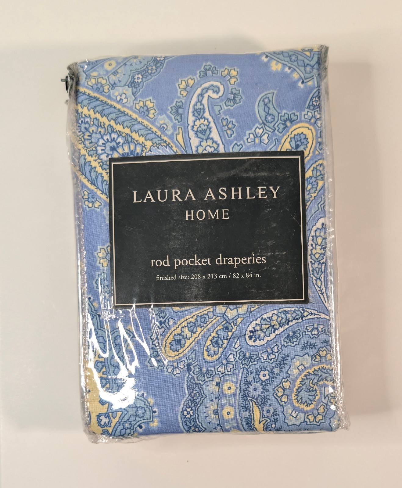 Laura Ashley Prescot Blue Yellow Paisley Rod Pocket Drapes Curtain Panels 82×84
