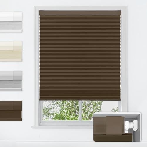 LazBlinds No Tools No Drill Cordless Cellular Shades, Blackout 34”x48” Dark Coff