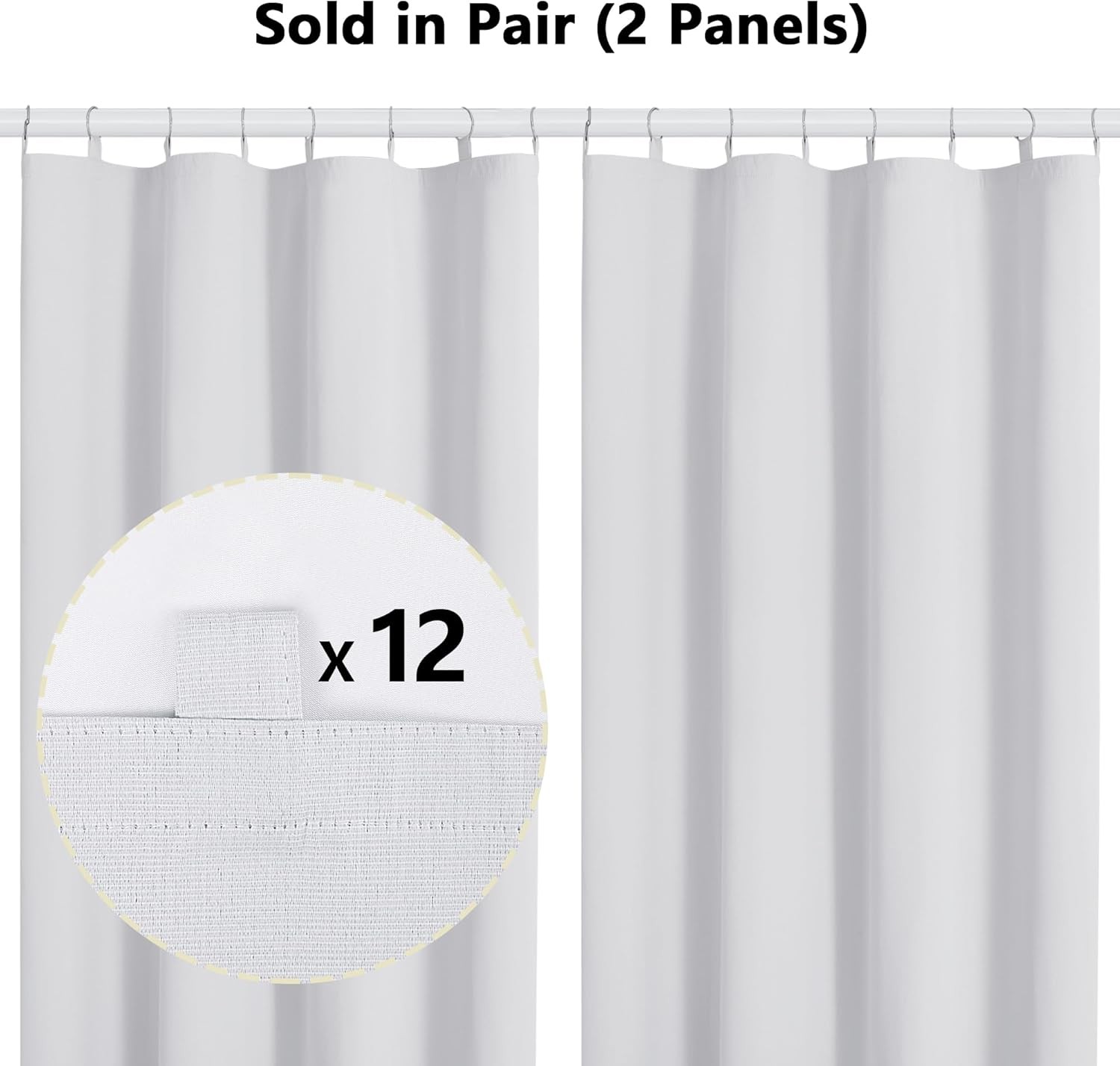 Greyish White 100% Blackout Curtain Liners 2 Panels Set, Total Black Out Liner