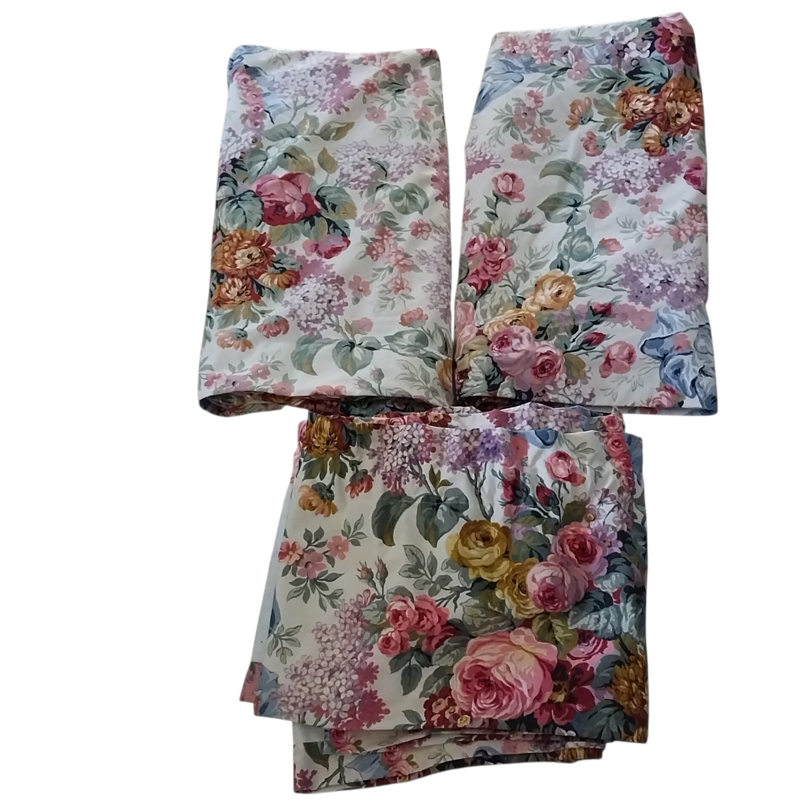 Vtg Ralph Lauren Allison Floral 1 Rod Pocket Valance & 2 Rod Pocket Panels Lined