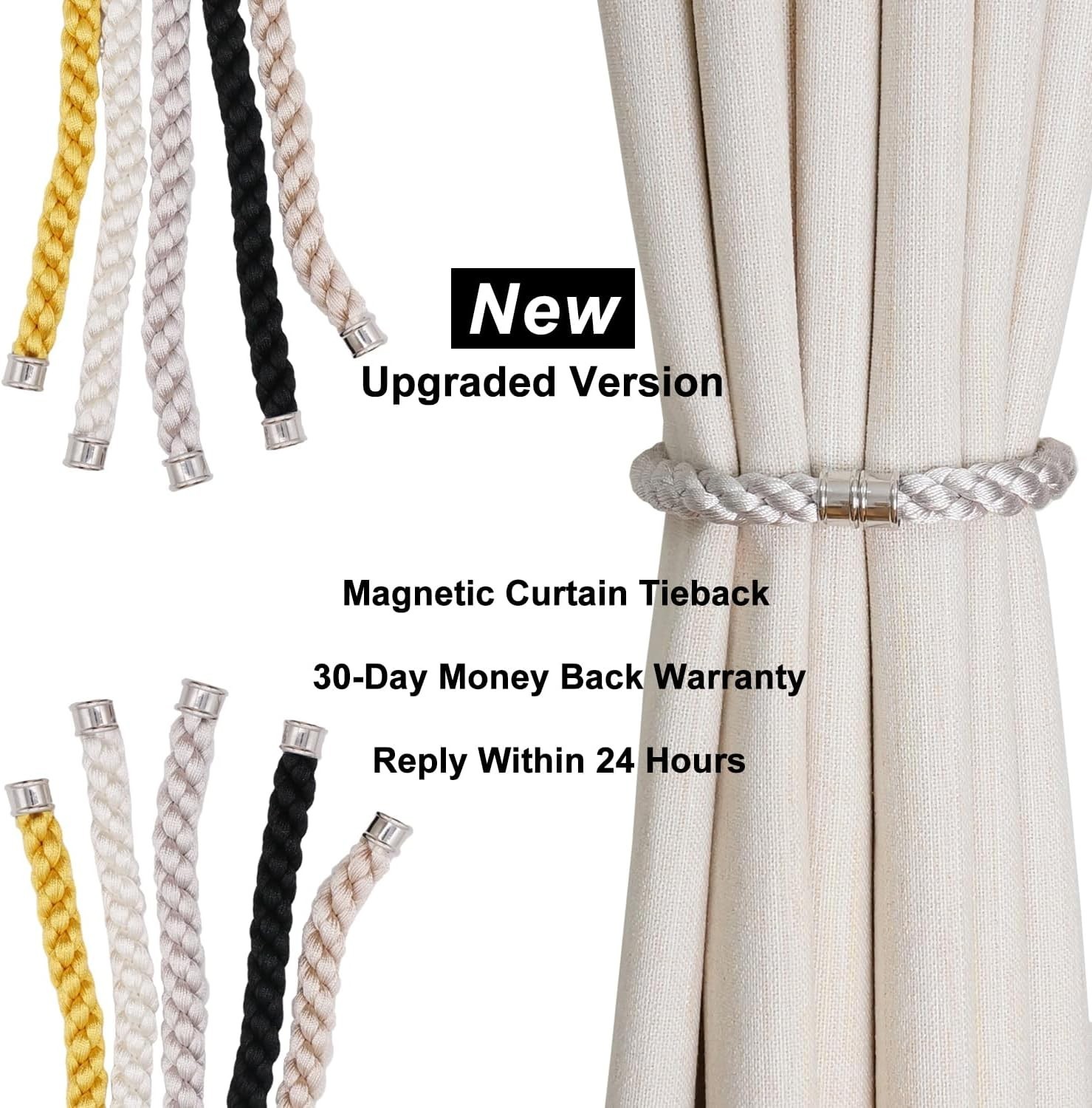 Stylish Gold Curtain Tiebacks, 2pcs Magnetic Holders for Various Curtain Styles