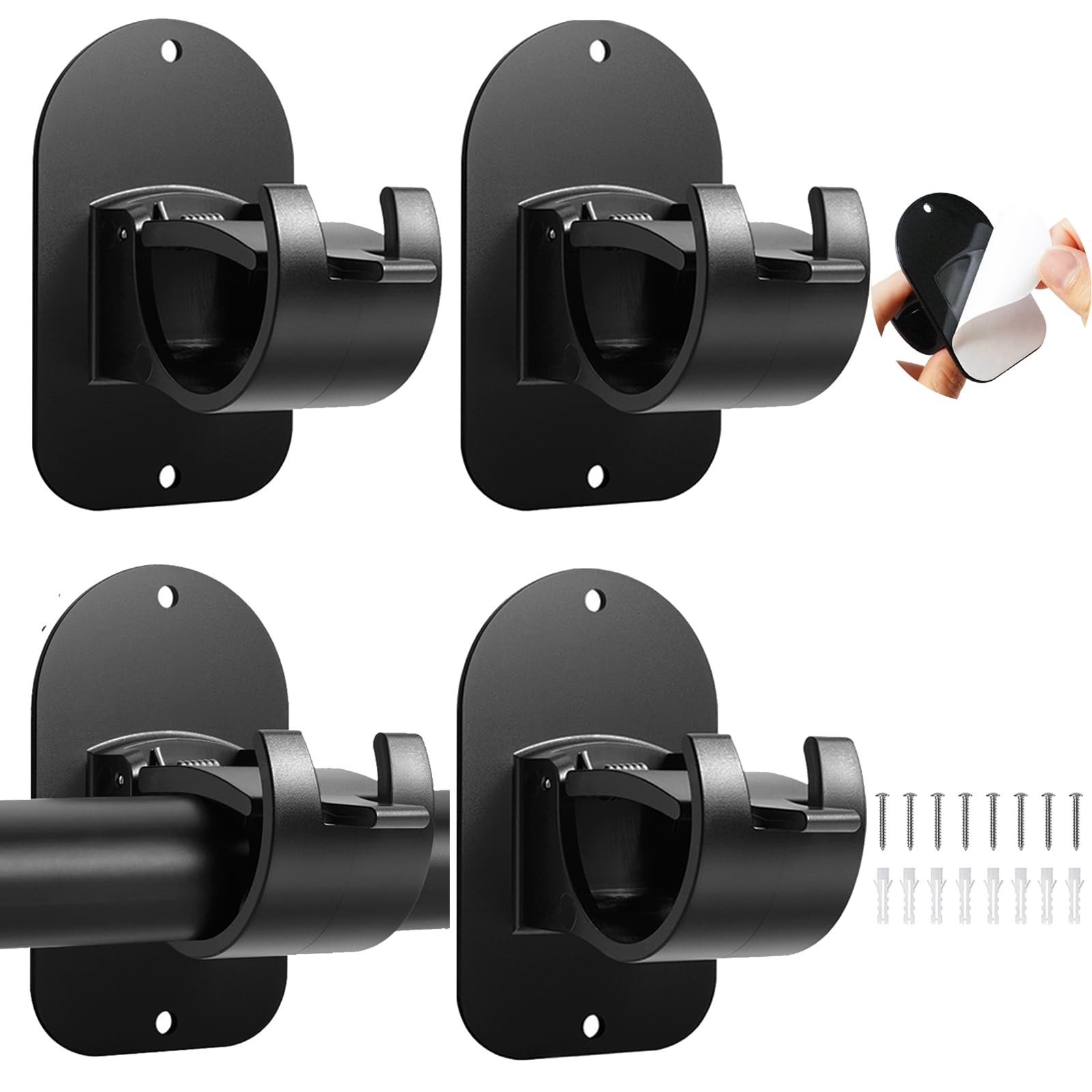 No Drill Curtain Rod Holder Hangers – Self Adhesive 4PCS Black
