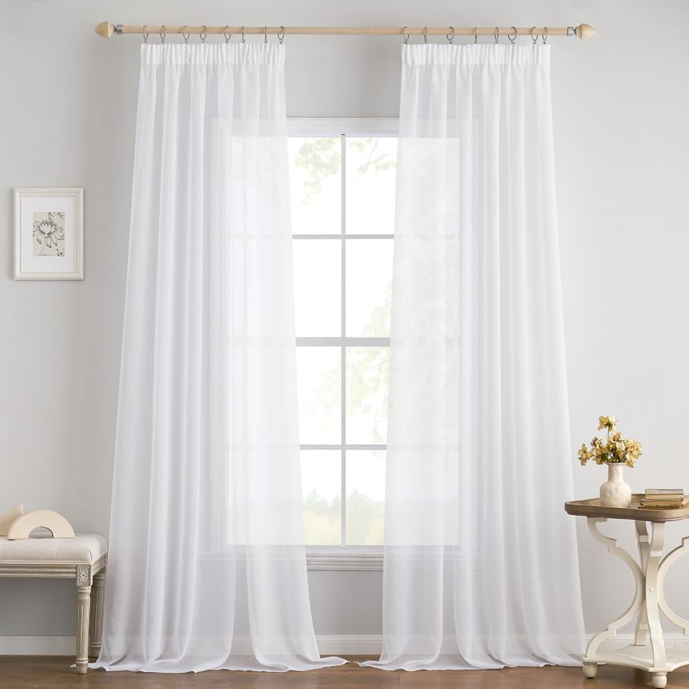 Set of 2 voile curtain with curling ribbon transparent curtain polyester transparent
