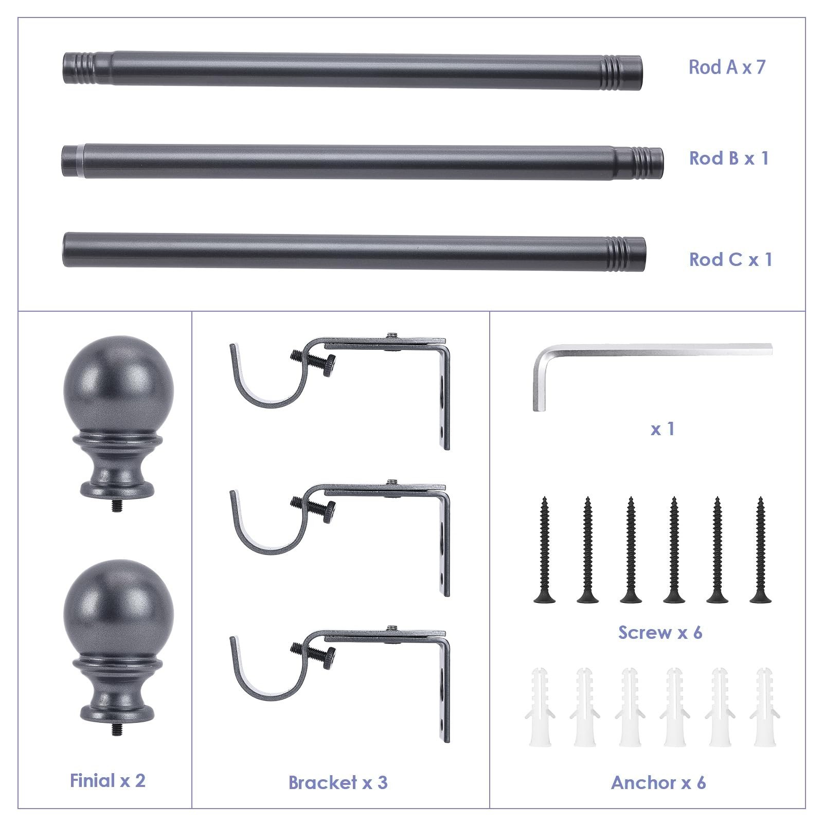 Curtain Rods for Windows, 1″ Diameter, 32-144″ Standard Decorative Window Cur…