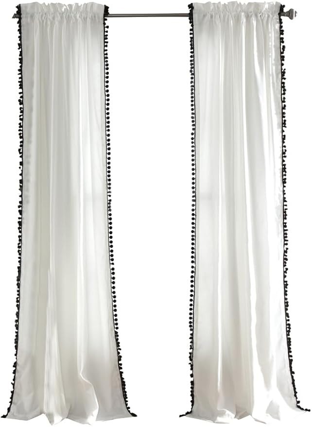 Lush Decor Window Curtain Panel Pom Sz 50 ” X 84″ White Black up to 4 Panels