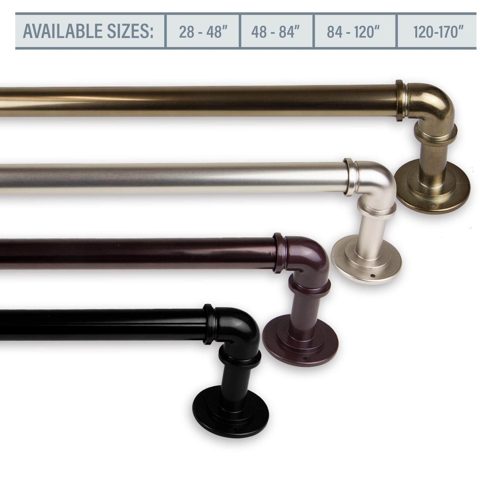 InStyleDesign Modern Industrial Steel Pipe 1-inch Dia. Adj Curtain Rod 85 to 120