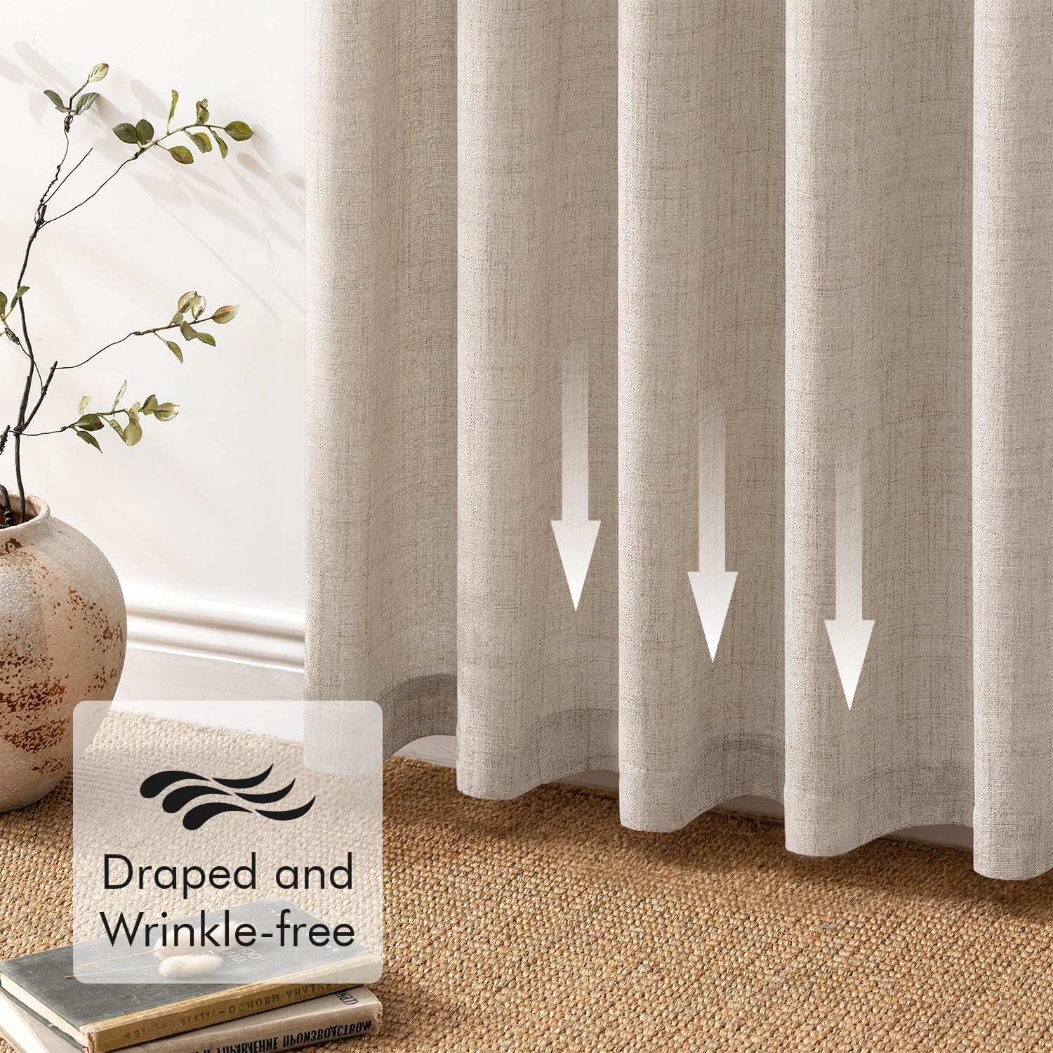MIULEE Faux Linen Curtains 84 Inch Length 2 Panels Natural Semi Sheer Curtain wi
