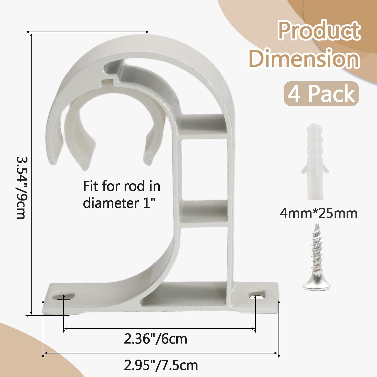 4 Pack Ceiling Curtain Rod Brackets, Aluminum Alloy Ceiling Mount Hooks for 1…