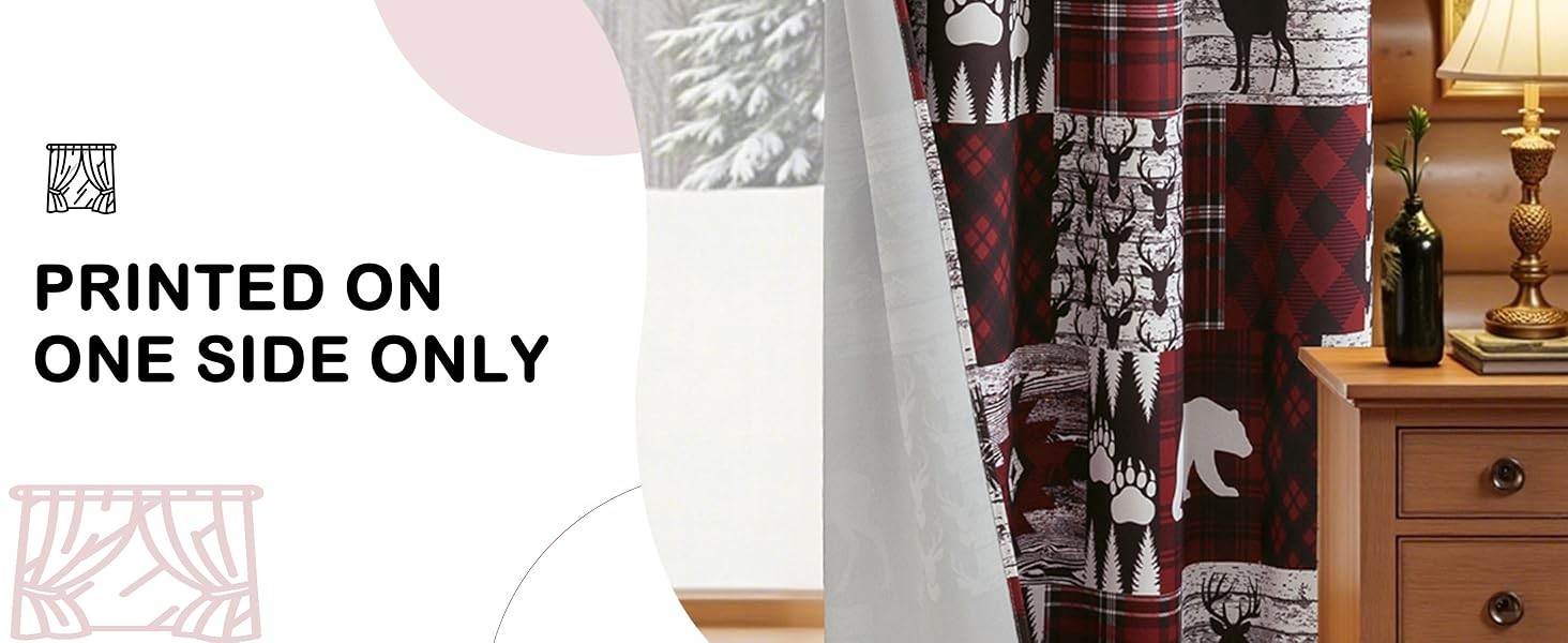 Red Rustic Cabin Curtains 2 Panels Country Style Curtain 50% Light Blocking