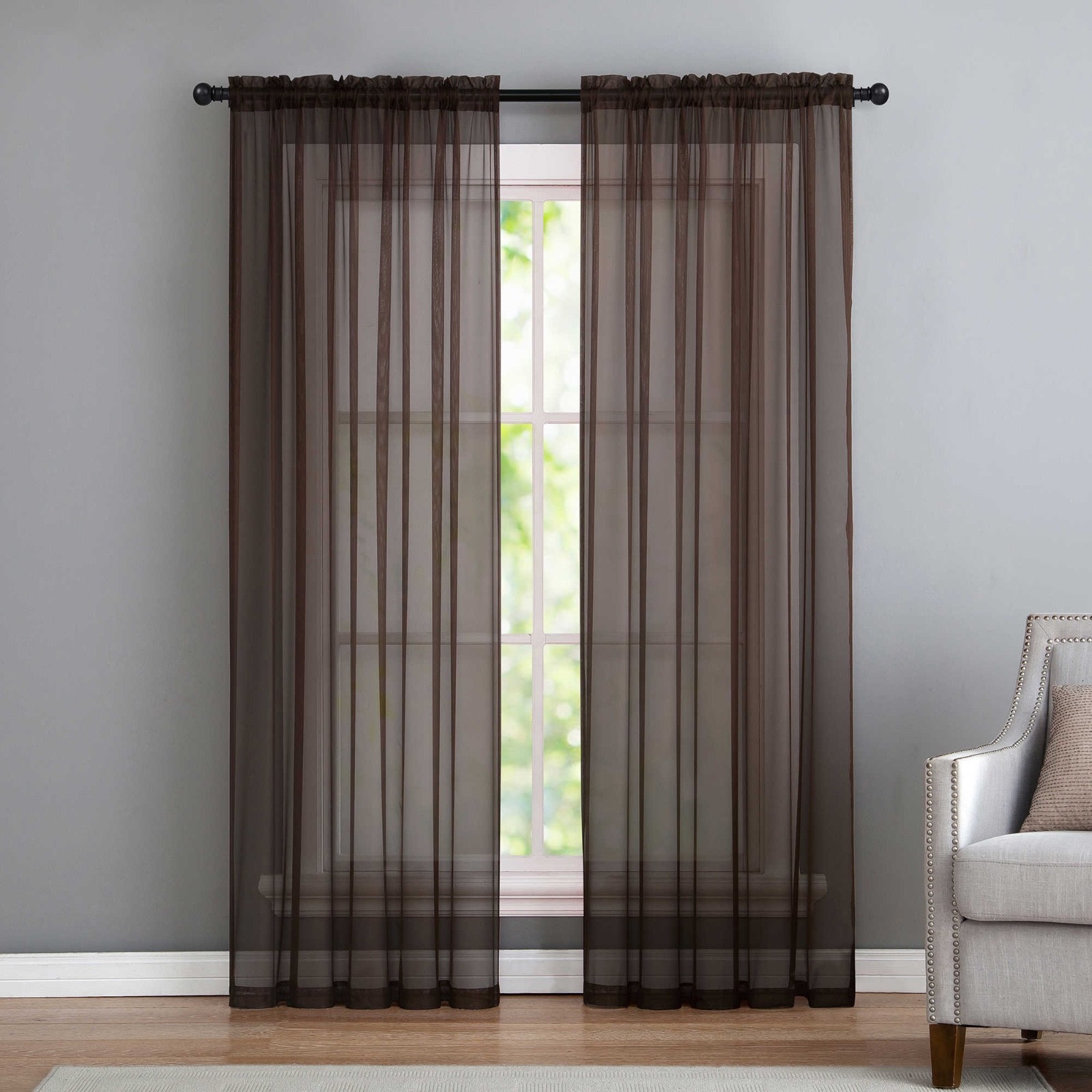 Elegant Solid Sheer Panel Window Curtain – All sizes – All colors – 2 Panels