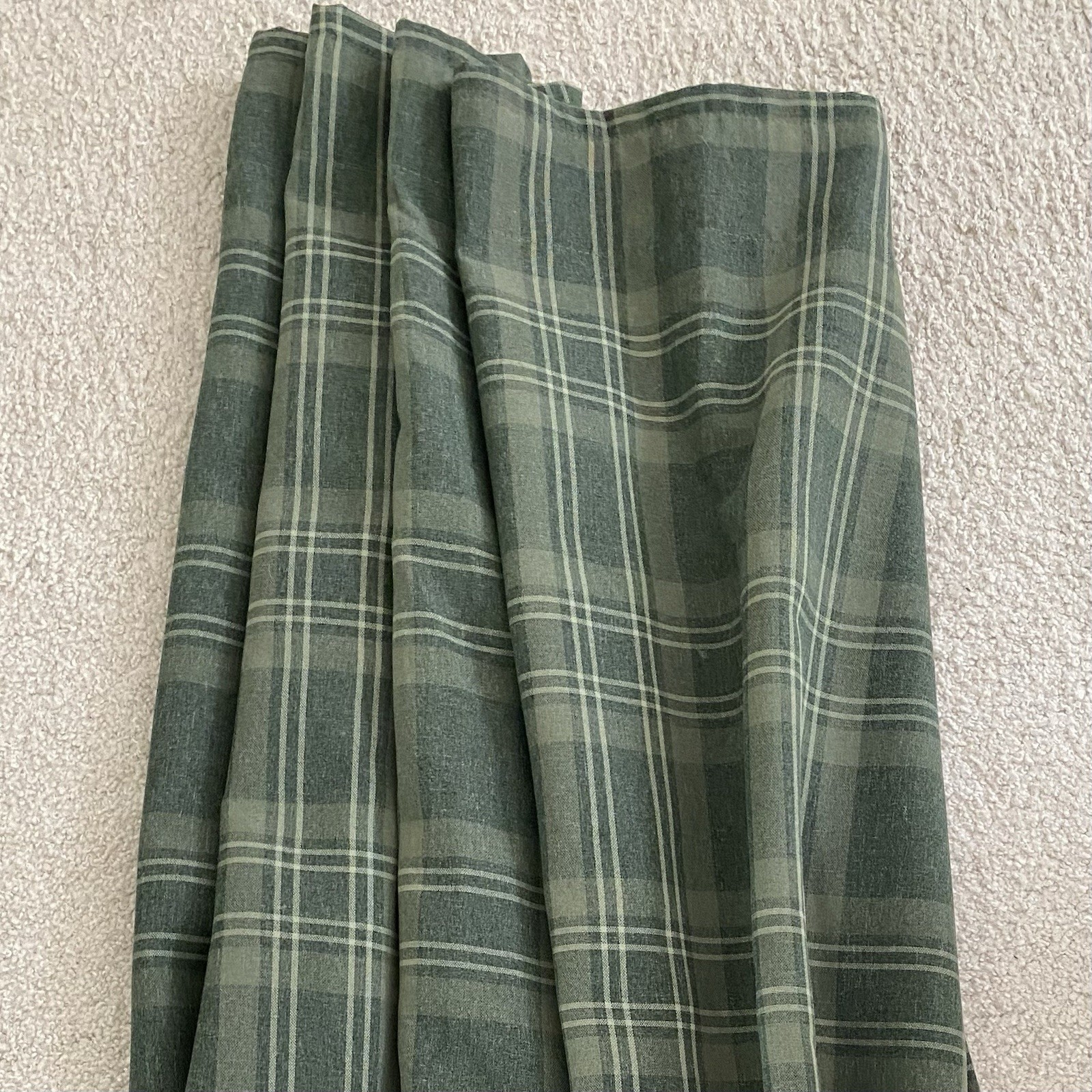 Ikea HAGGVECKMAL Dark Green Tartan Plaid Drapes 98” 2 Panels Curtains