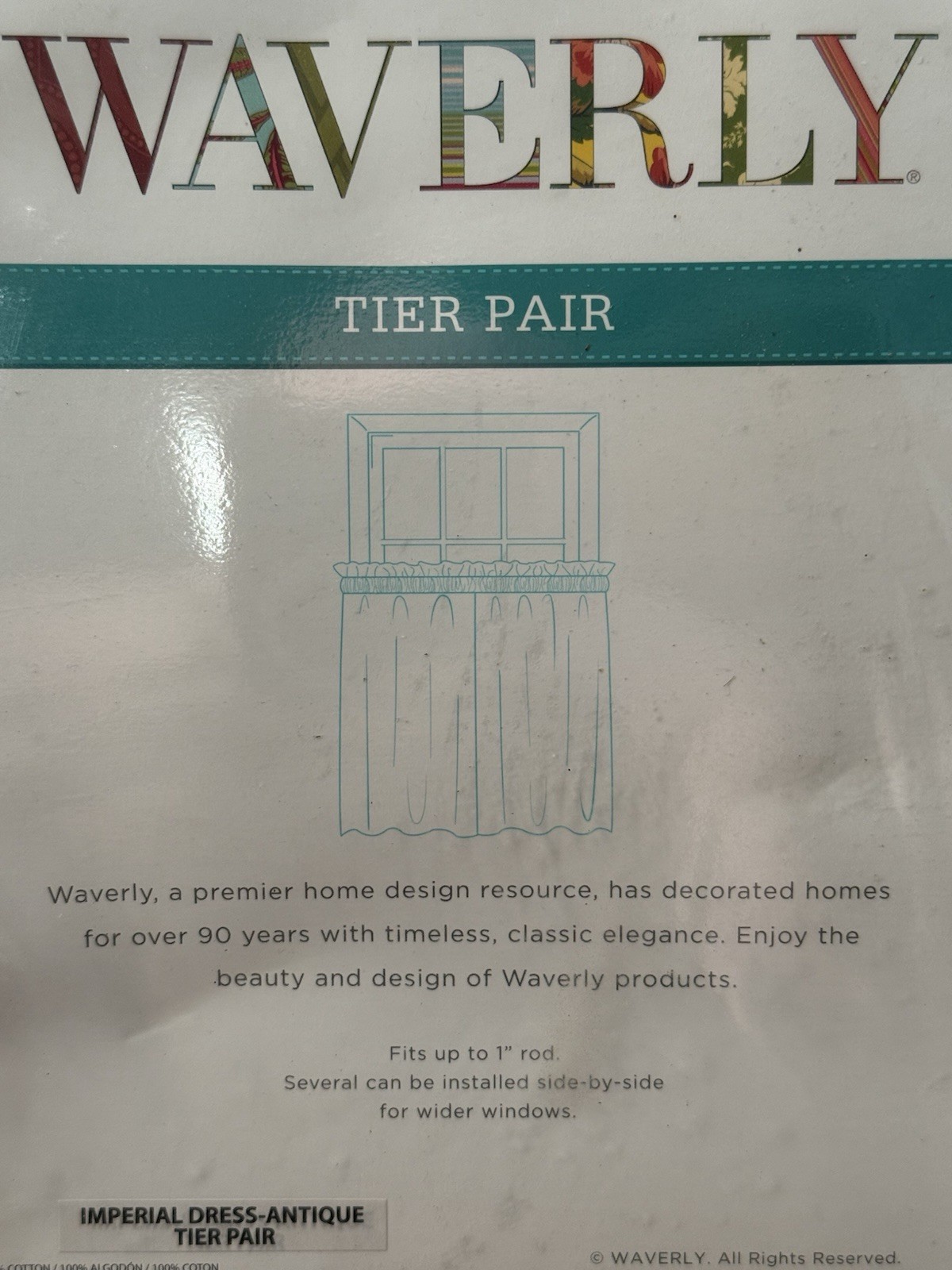 Waverly Imperial Dress Antique Tiers (1 Pair) Curtains L52″Wx24”L New Old Stock