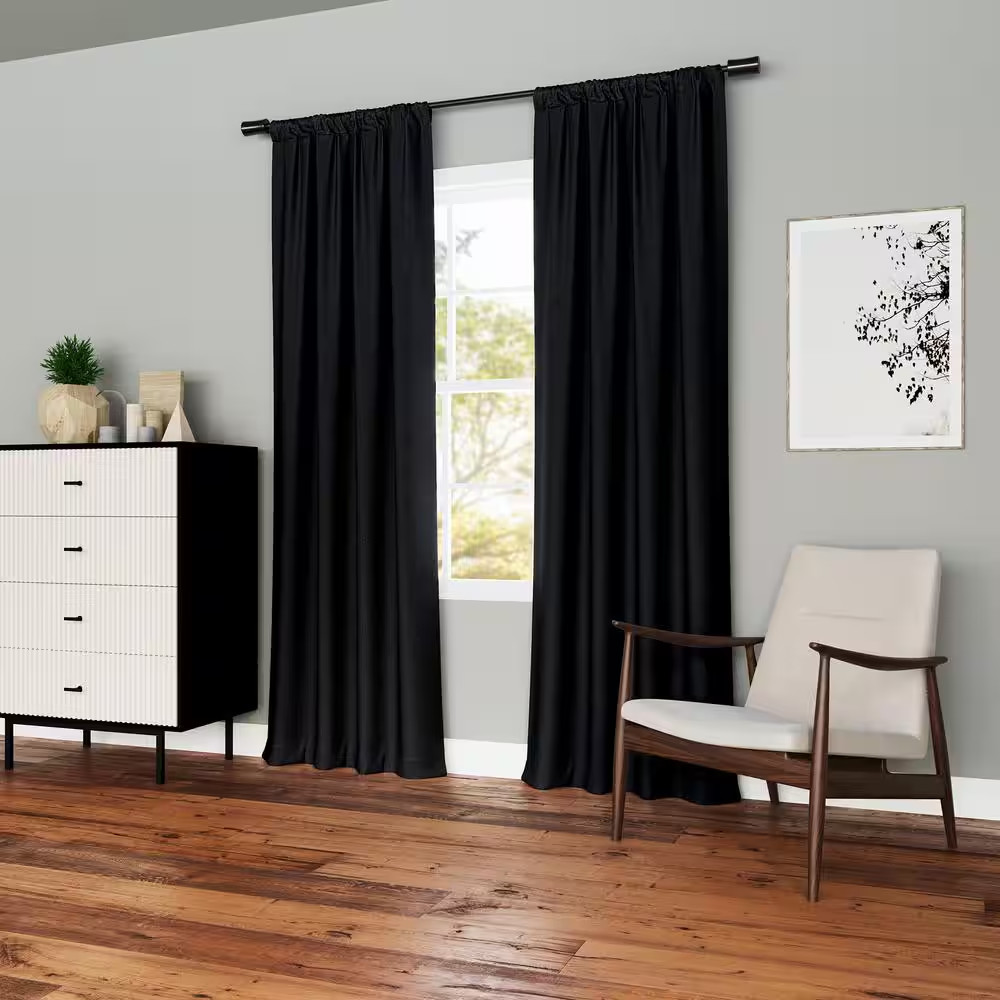 Kinnear Textured Black Polyester 40 In. W X 84 In. L Rod Pocket Blackout Curtain