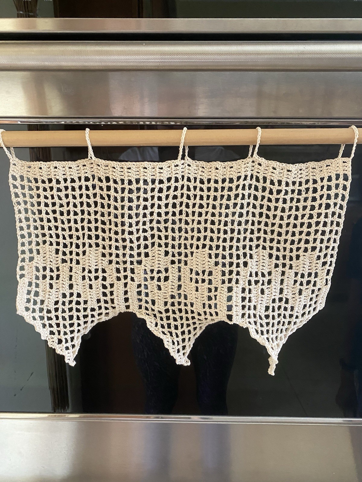 Handmade Crochet Hearts Ecru Short Curtain Valance Panels 100% Cotton