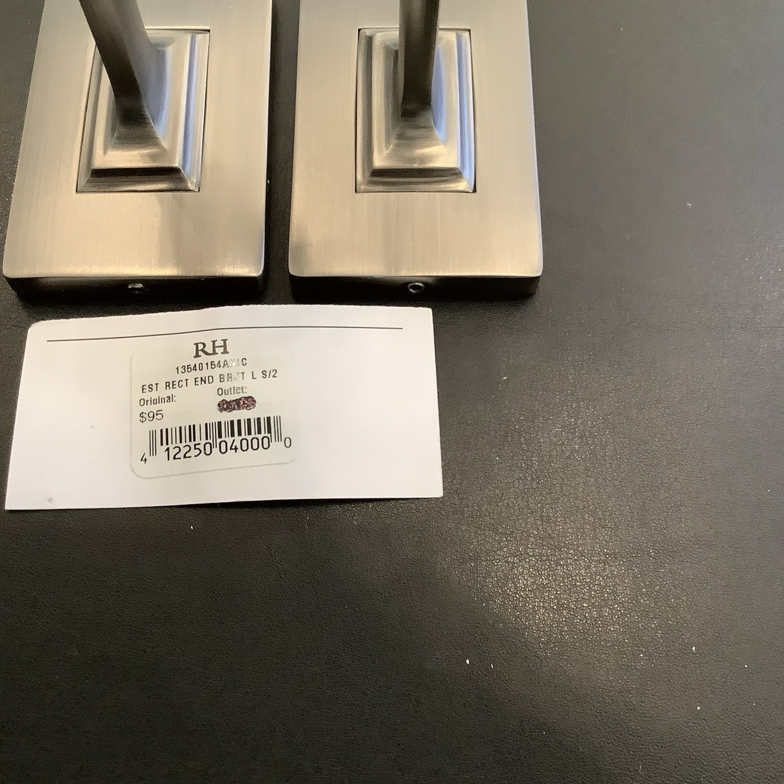 Restoration Hardware Large Rectangle End Brackets Antique Nickel Set Of 2 NEW