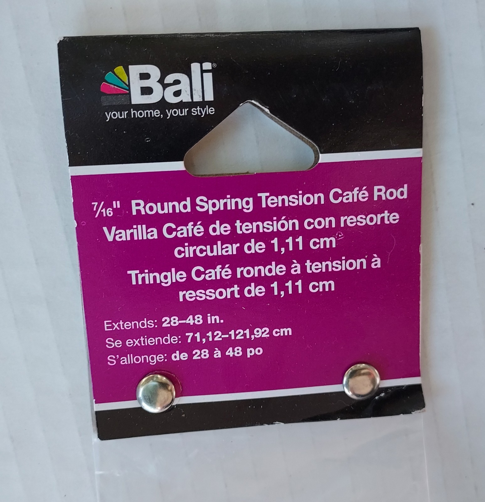 Bali 28-48 Adjustable Spring Tension Curtain Rod 7/16 in Diameter Steel Tube NEW