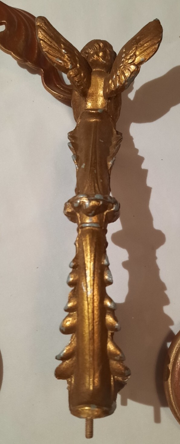Antique Cast Iron Drapery Finials Hardware Angel Cherub With 8 Drapery Rings