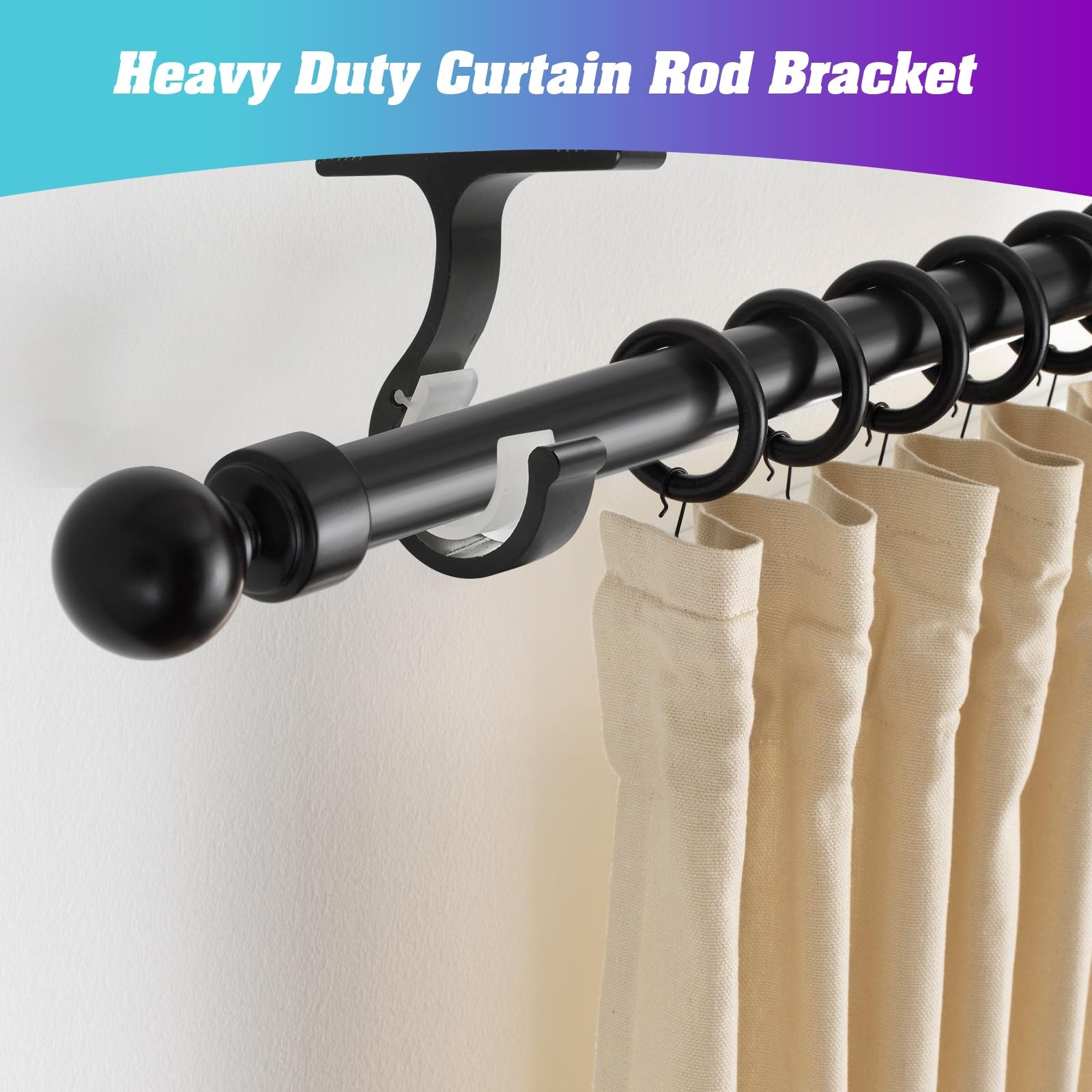 4 PCS Black Ceiling Wall Mount Curtain Rod Brackets Sturdy Metal Holders Set