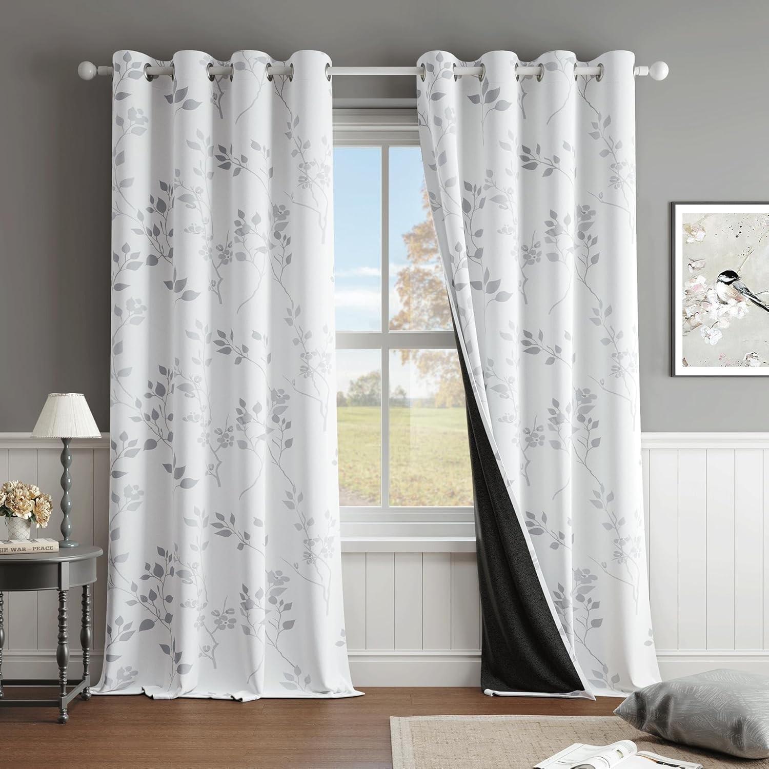 Floral 100% Blackout Curtains 84 Inches Long 2 Panels for Bedroom